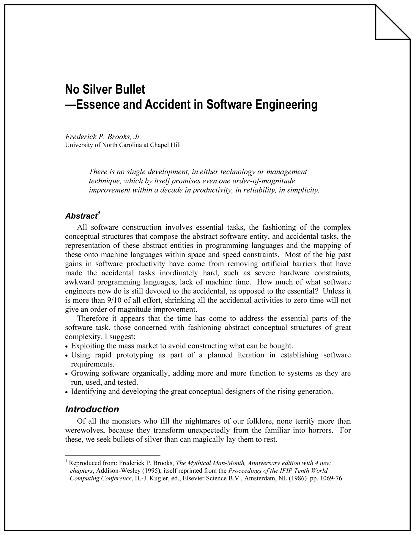 no silver bulletessence and accident in software engineering 1986 pdf