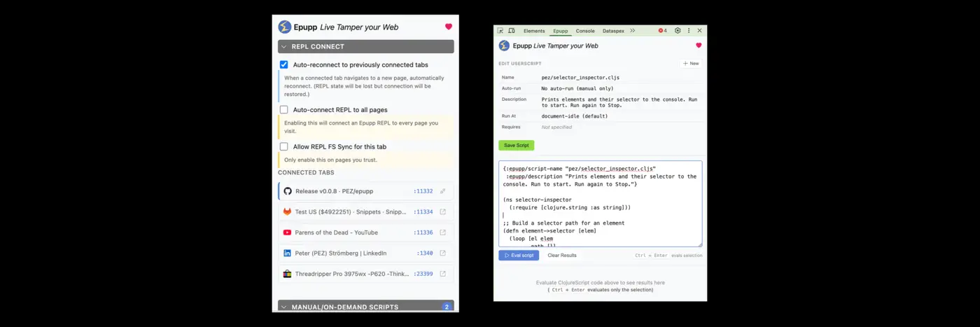 show hn epupp live repldriven browser tampering