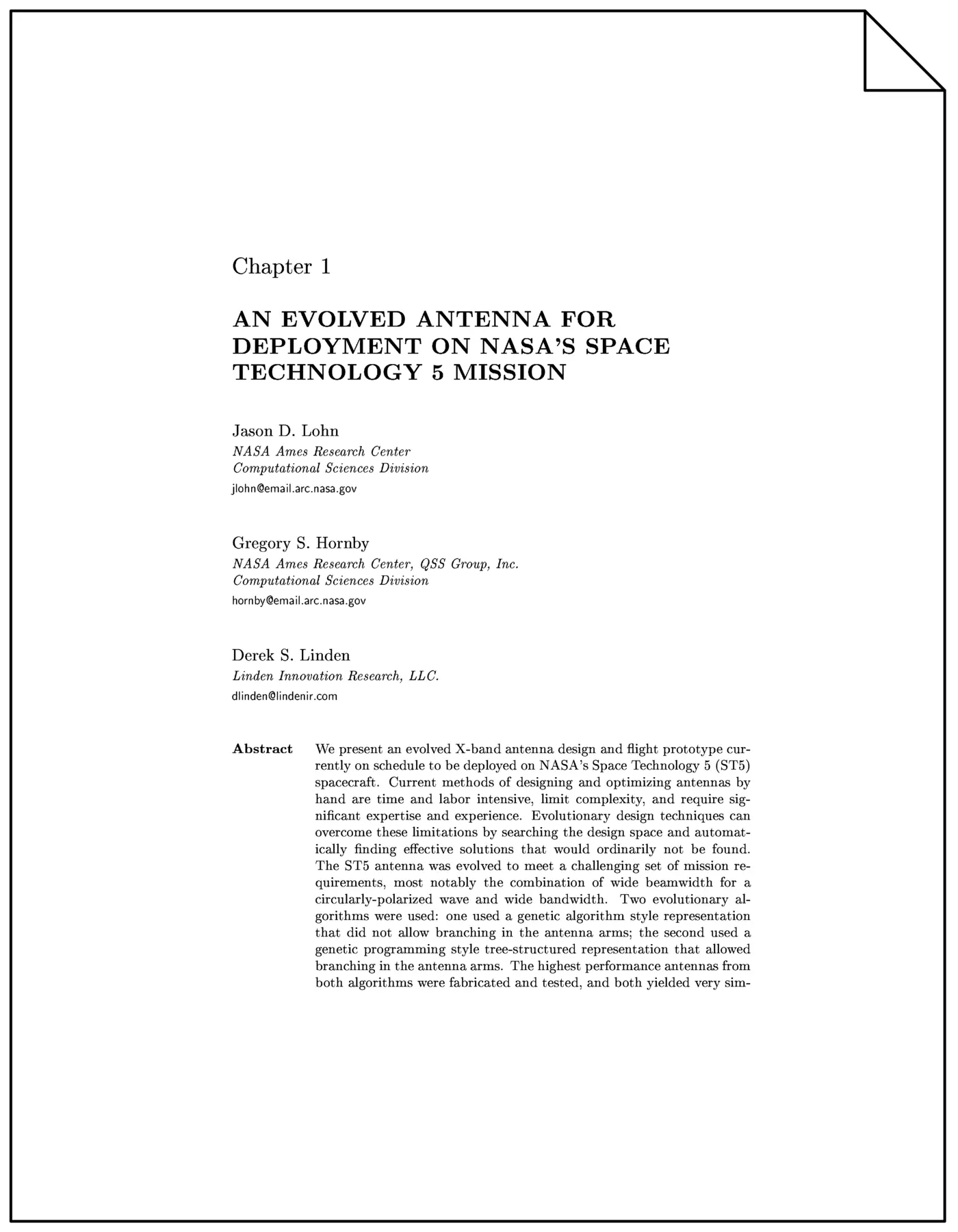 an evolved antenna for deployment on nasax27s space technology 5 mission pdf