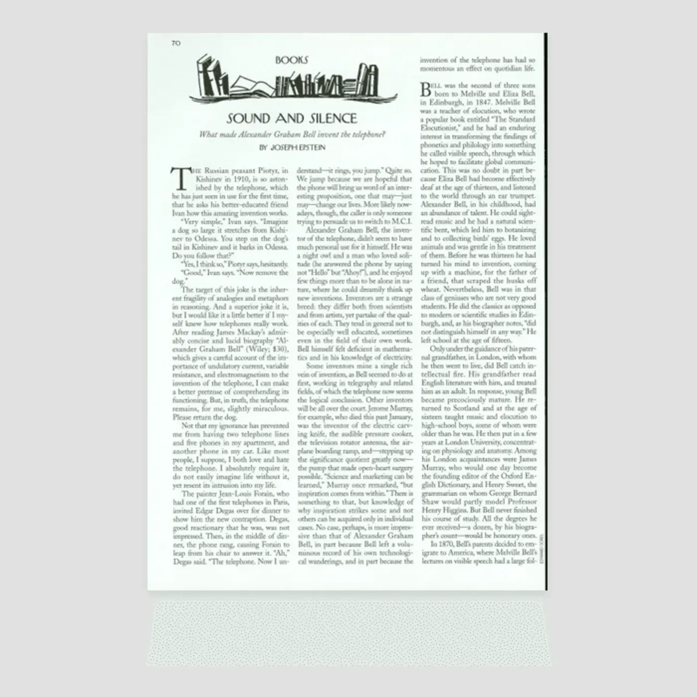 sound and silence what made alexander graham bell invent the telephone 1998