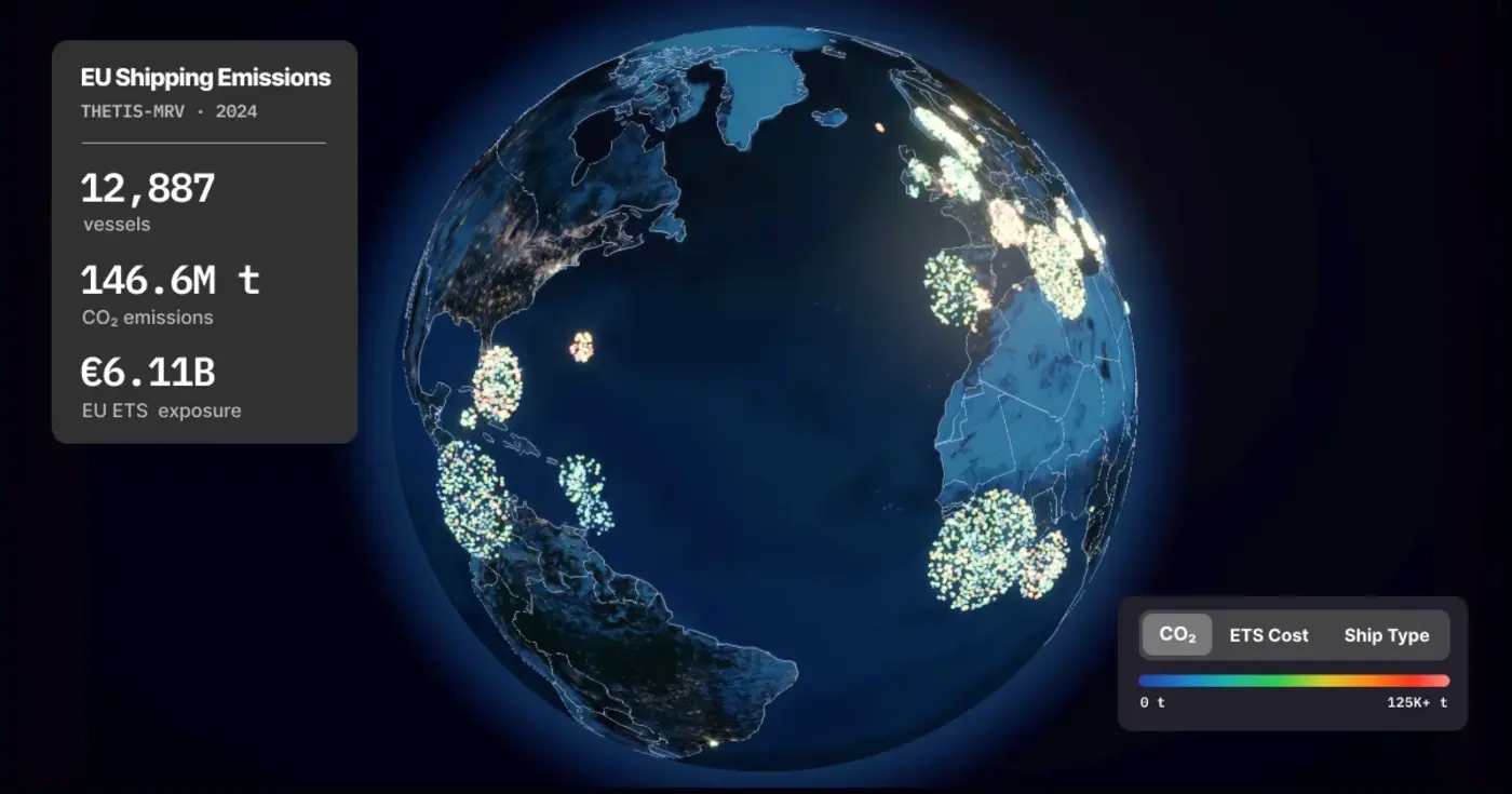 show hn interactive 3d globe of eu shipping emissions
