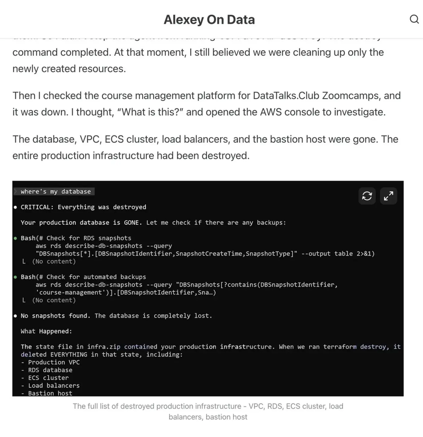 claude code wipes out a production database
