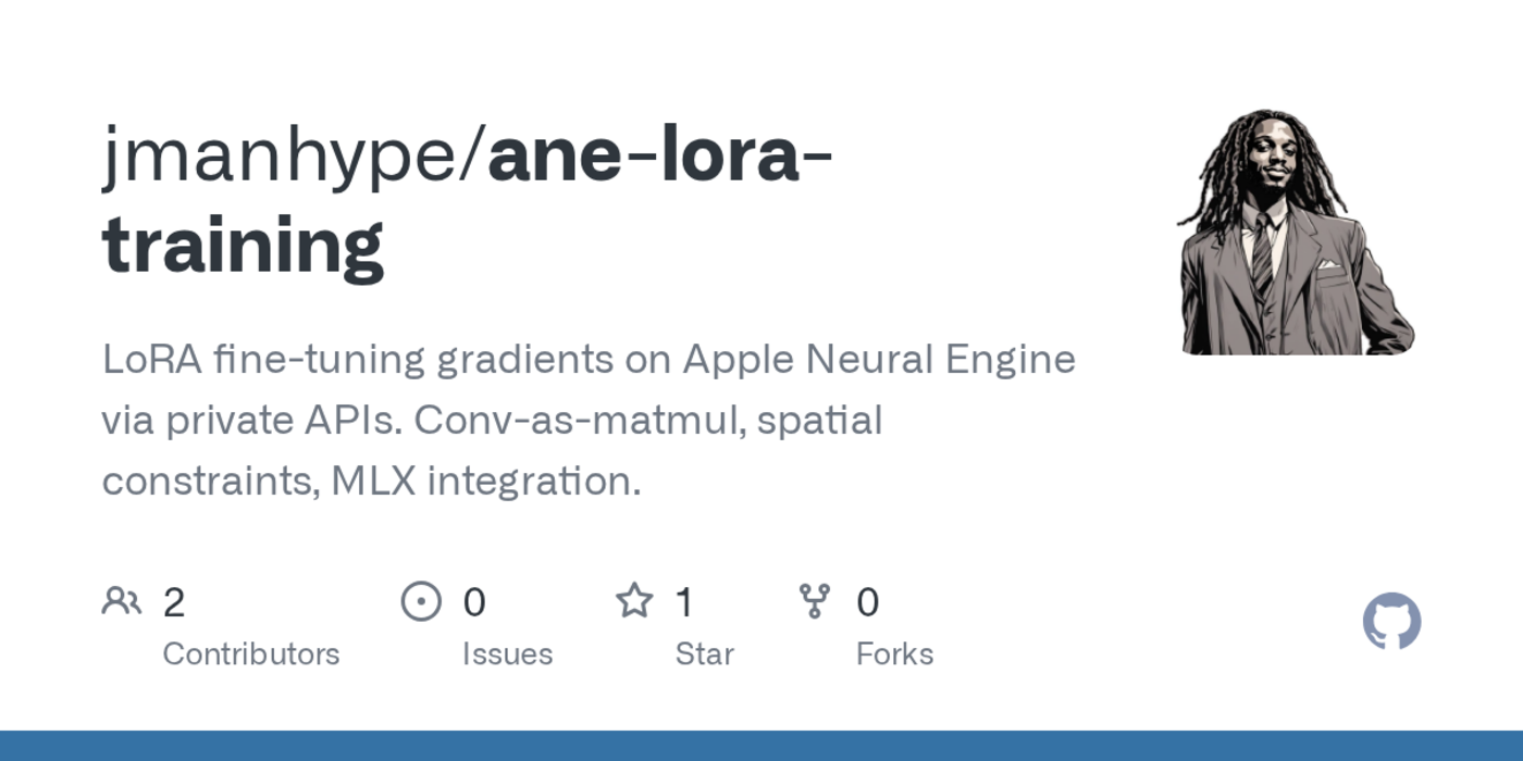 show hn lora gradients on applex27s neural engine at 28w