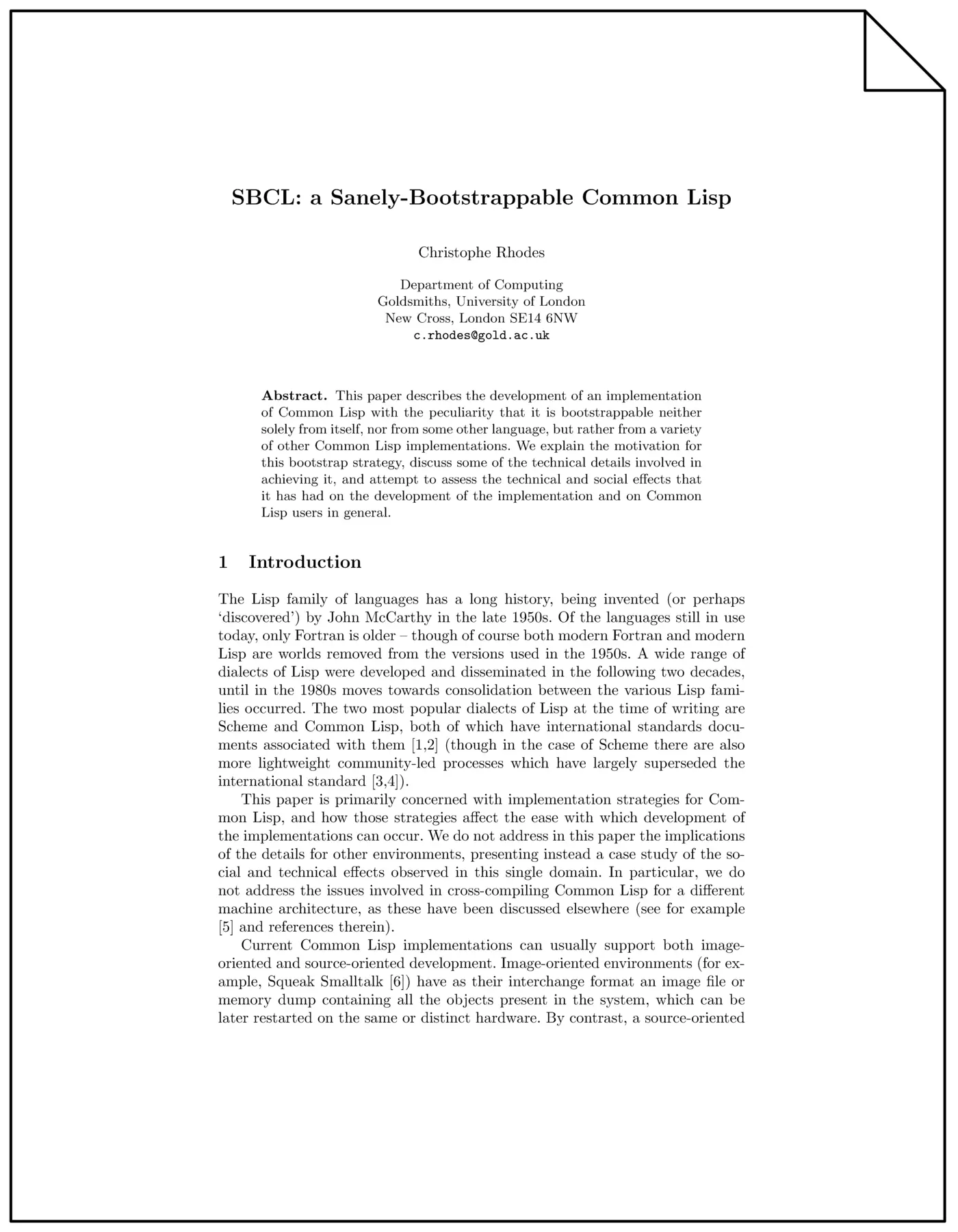 sbcl a sanelybootstrappable common lisp 2008 pdf