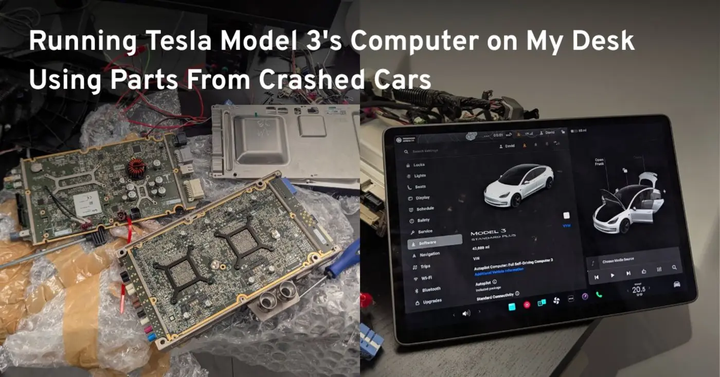 running tesla model 3x27s computer on my desk using parts from crashed cars