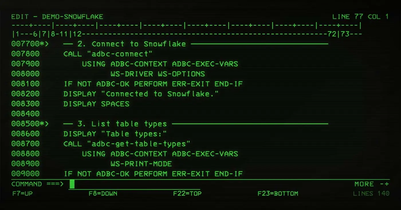 show hn adbc for cobol modern database access meets 1959