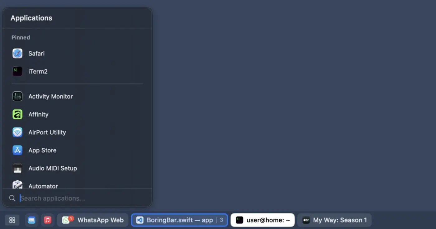 show hn boringbar a taskbarstyle dock replacement for macos
