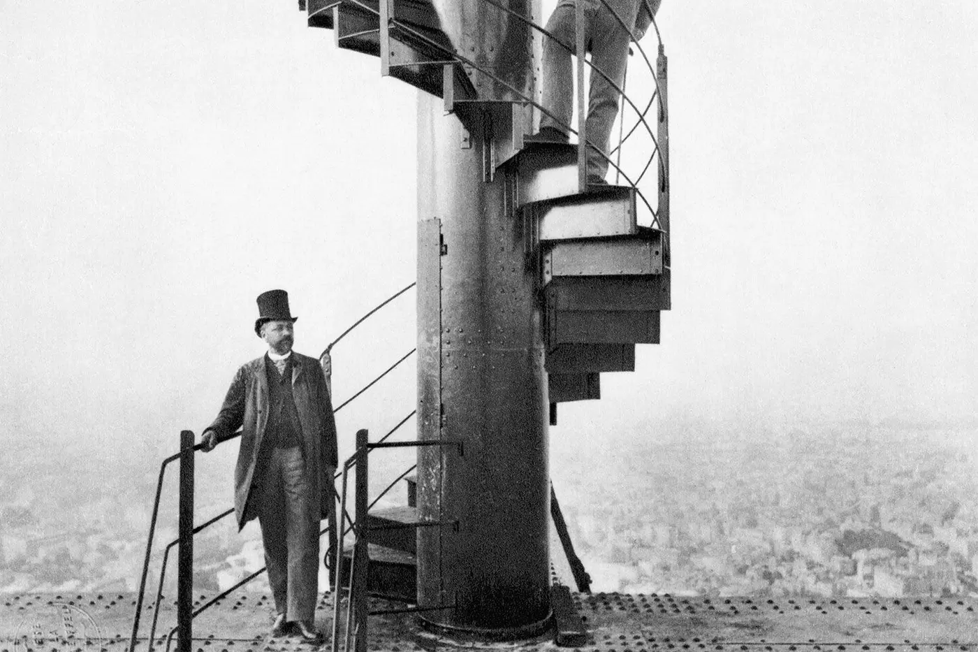 dizzying spiral staircase with single guardrail once led to top of eiffel tower