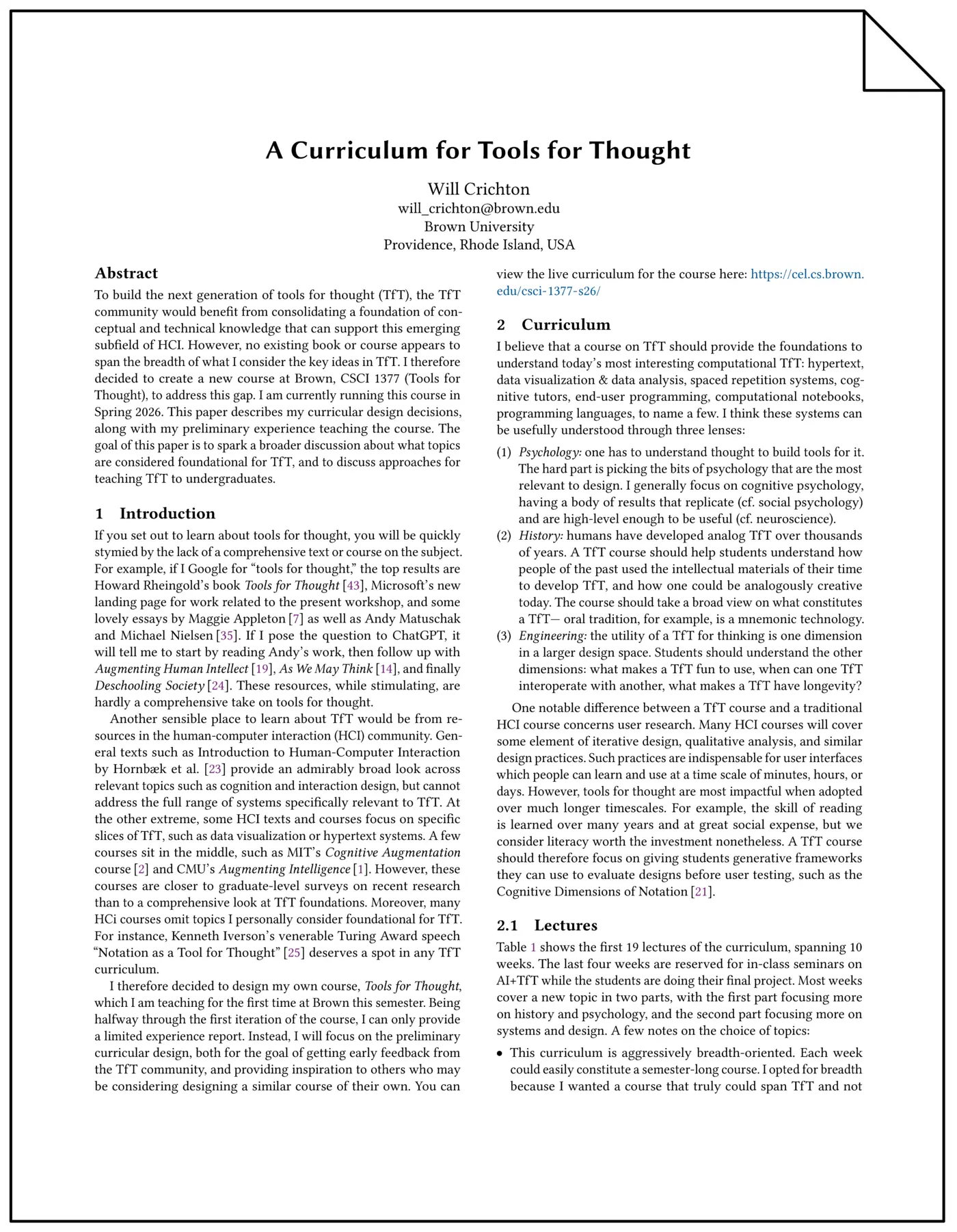 a curriculum for tools for thought pdf