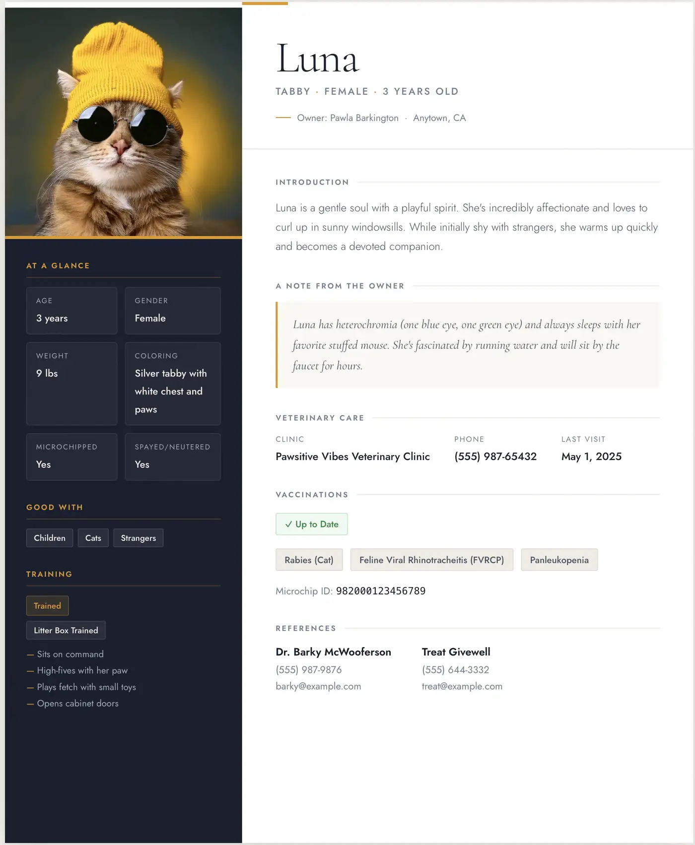 a resume builder for pets for those who need to prove their animal isnx27t feral