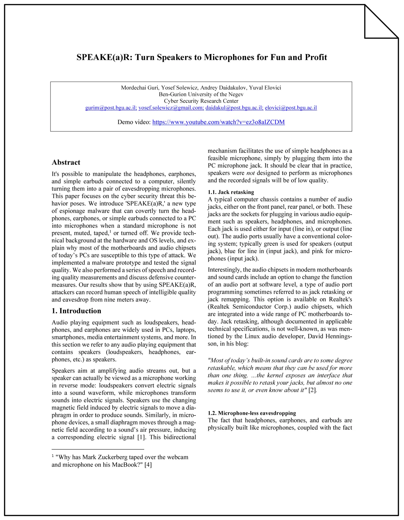 speakear turn speakers to microphones for fun and profit pdf