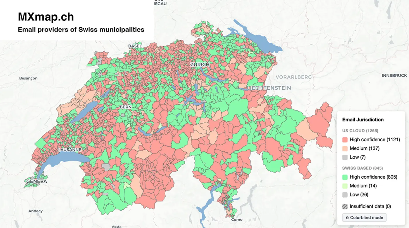 2100 swiss municipalities showing which provider handles their official email