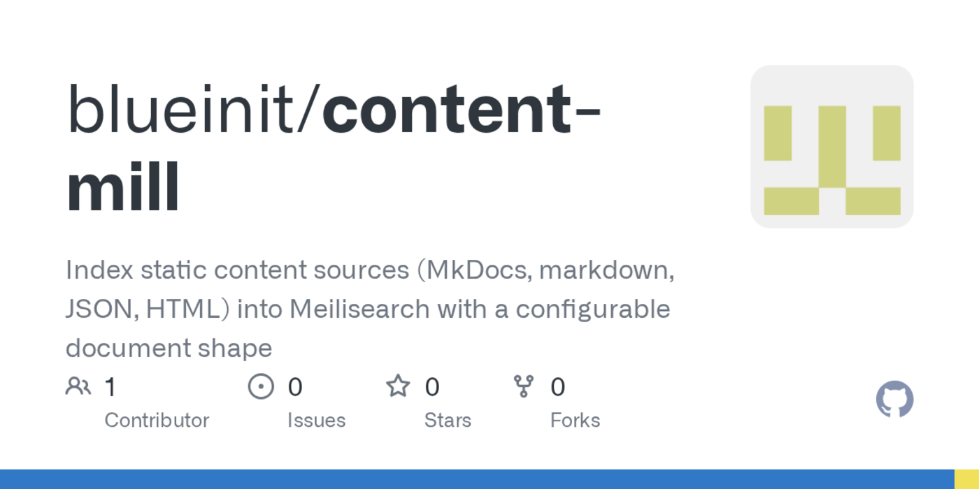 show hn contentmill index any static content into meilisearch via yaml config