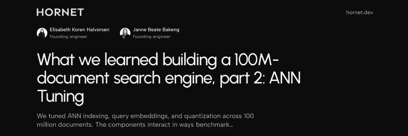 what we learned building a 100mdocument search engine part 2 ann tuning