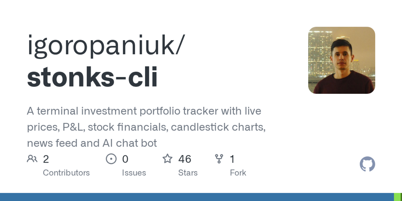 show hn stonkscli track your investment portfolio from your terminal
