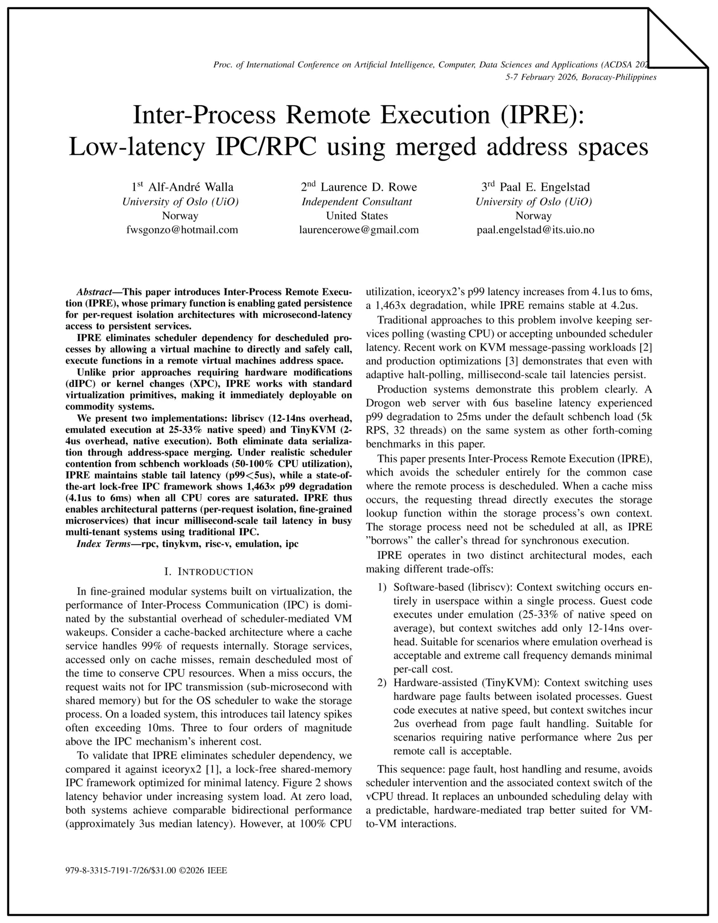 interprocess remote execution lowlatency ipcrpc using merged address spaces