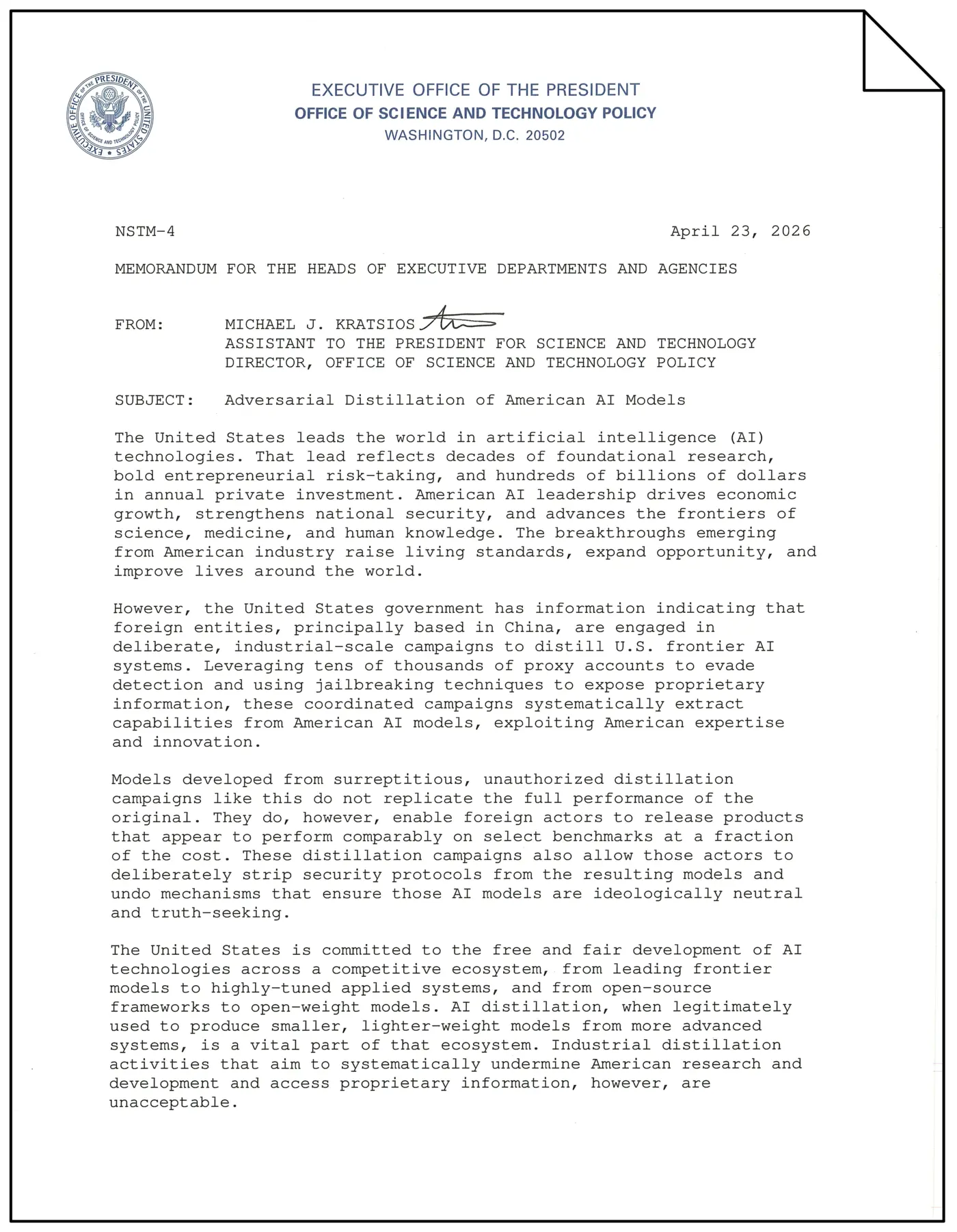 whitehouse memo on adversarial distillation pdf
