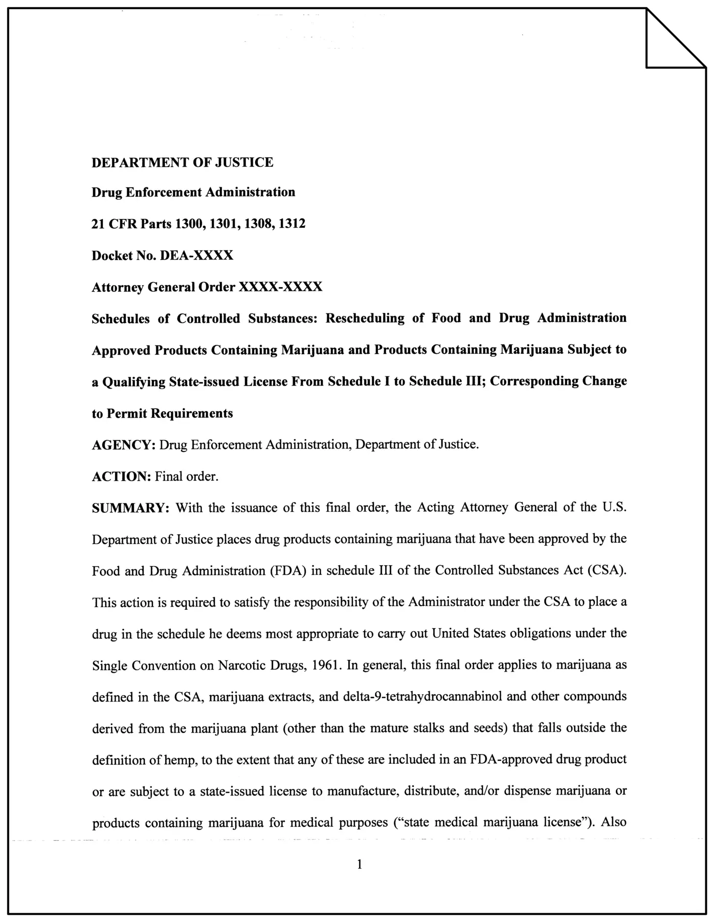 dea final order rescheduling marijuana to schedule iii
