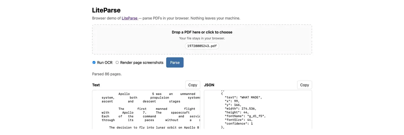 extract pdf text in the browser with liteparse for the web