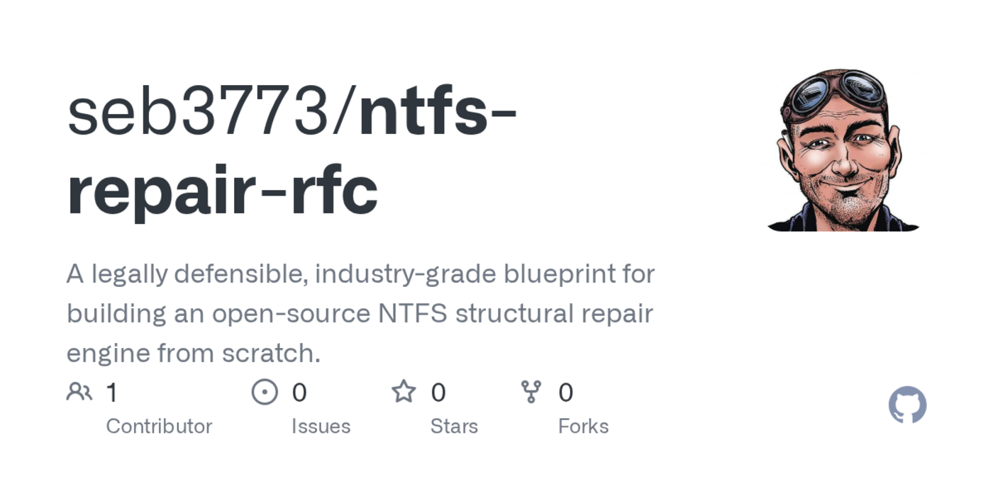 show hn a clean room rfc for ntfs structural repair