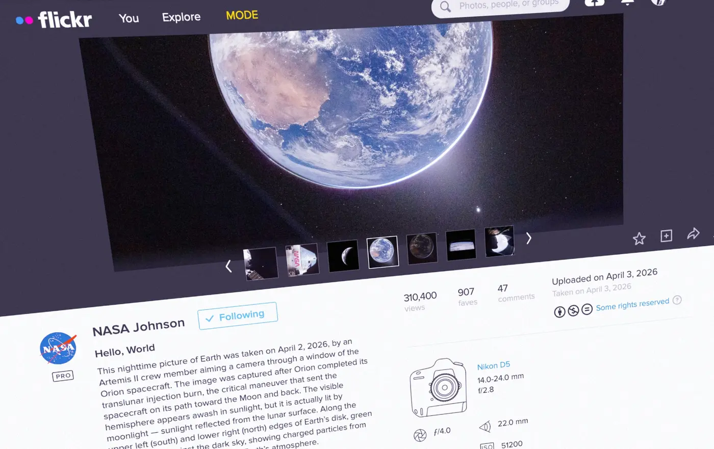 why are the artemis ii photos on flickr