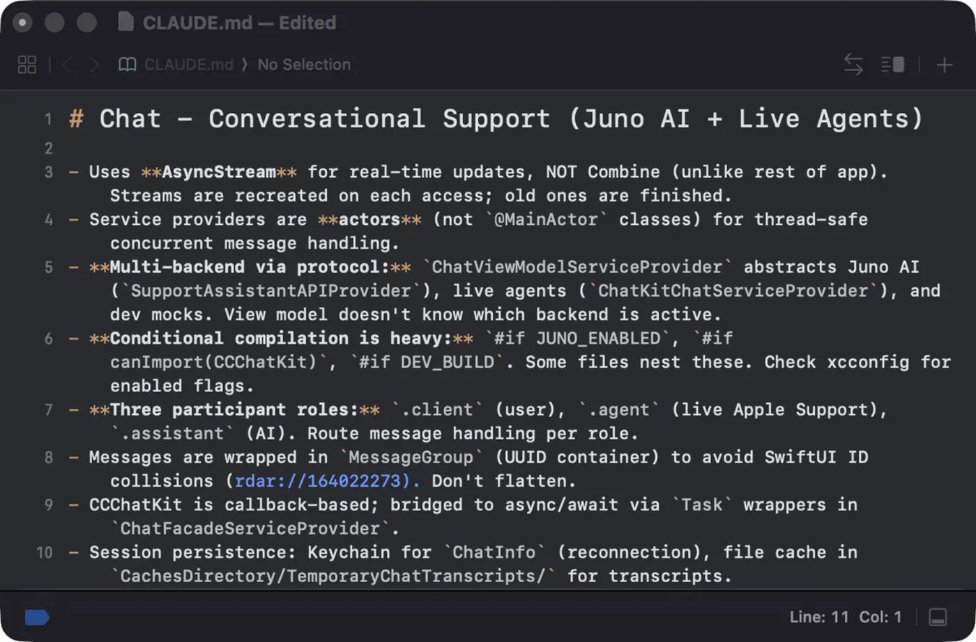 apple accidentally left claudemd files apple support app