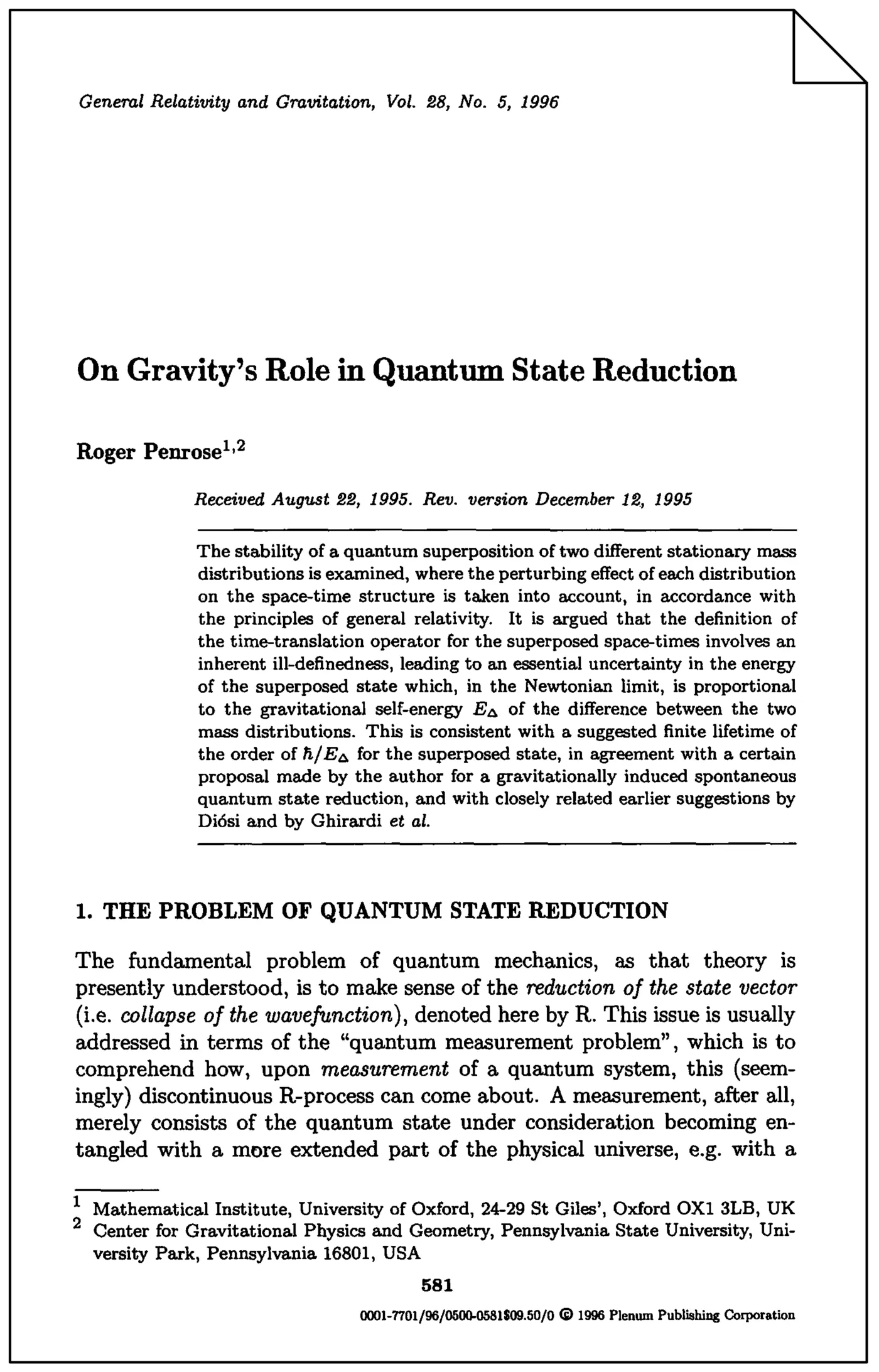 gravityx27s role in quantum state reduction pdf