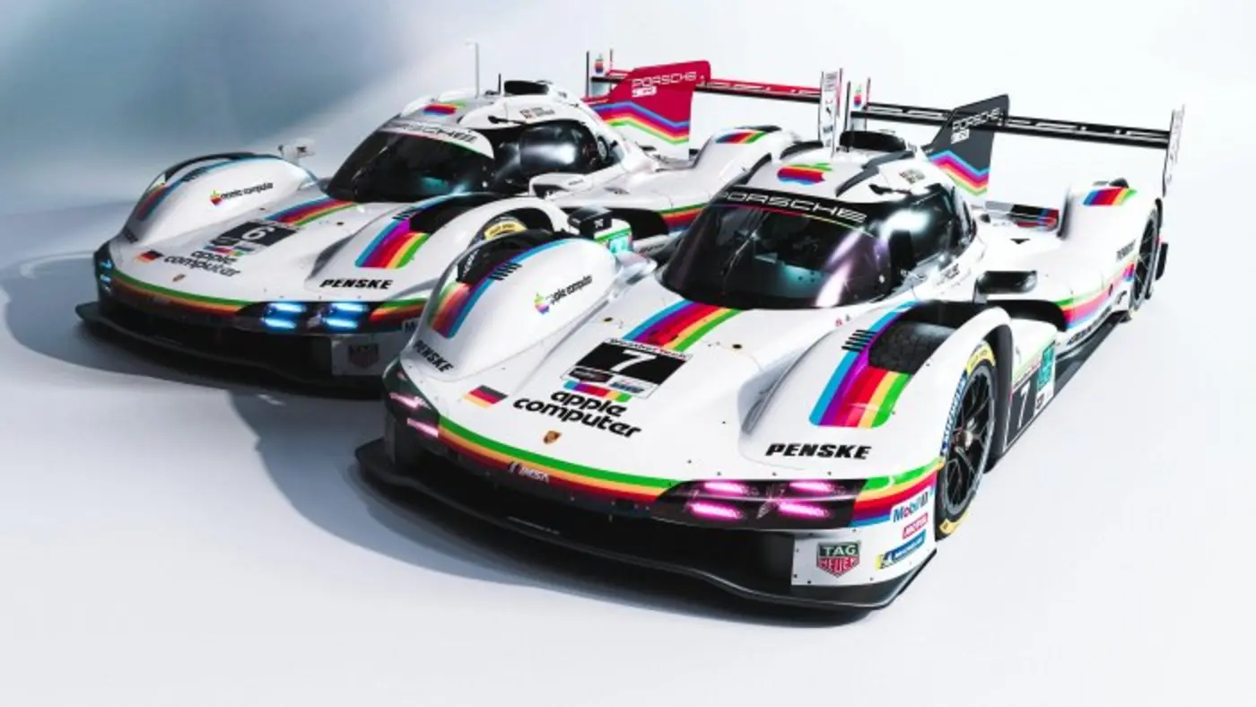 porsche will contest laguna seca in historic colors of the apple computer livery