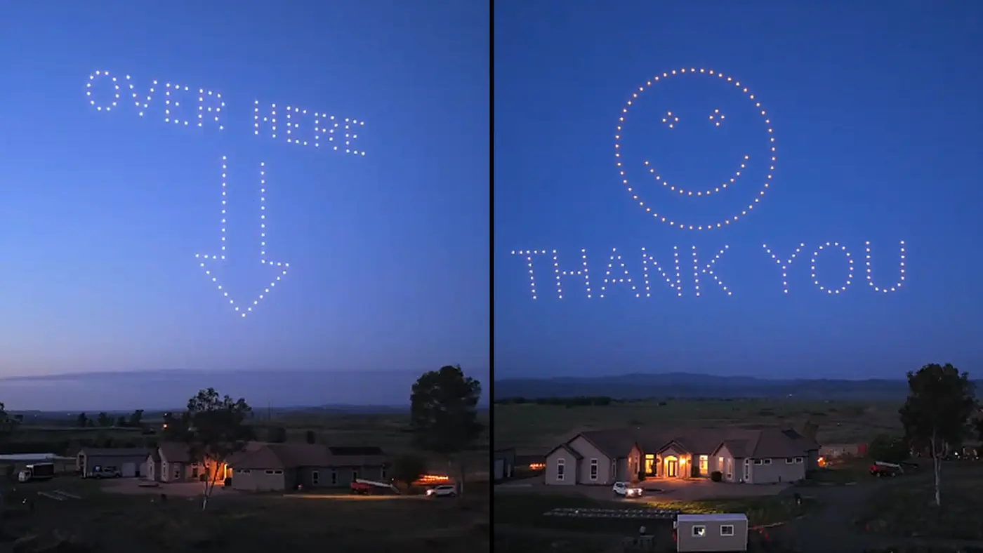 california man uses elaborate drone show to help delivery drivers find his house