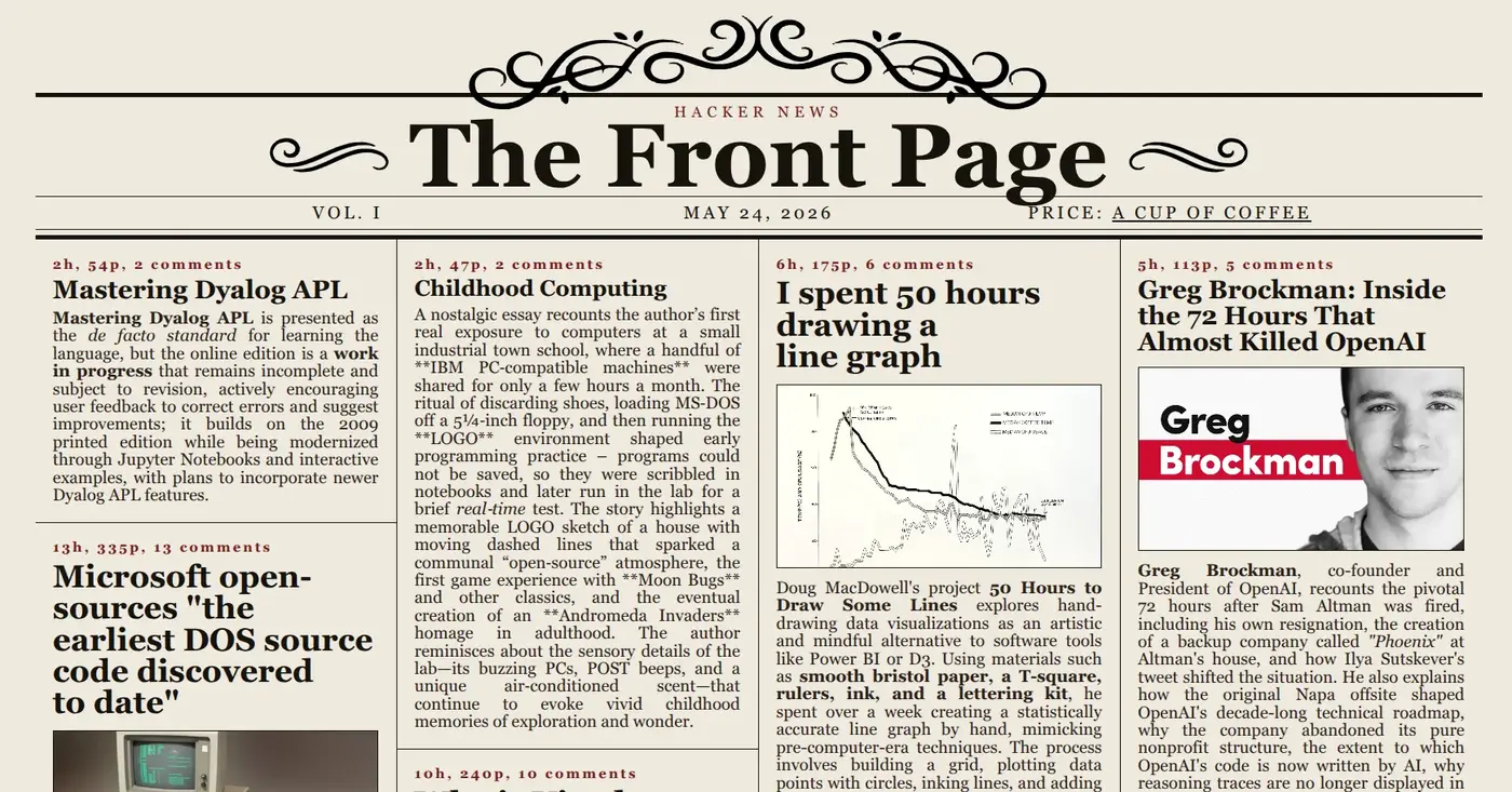 show hn the front page newspaperstyle front page for hacker news