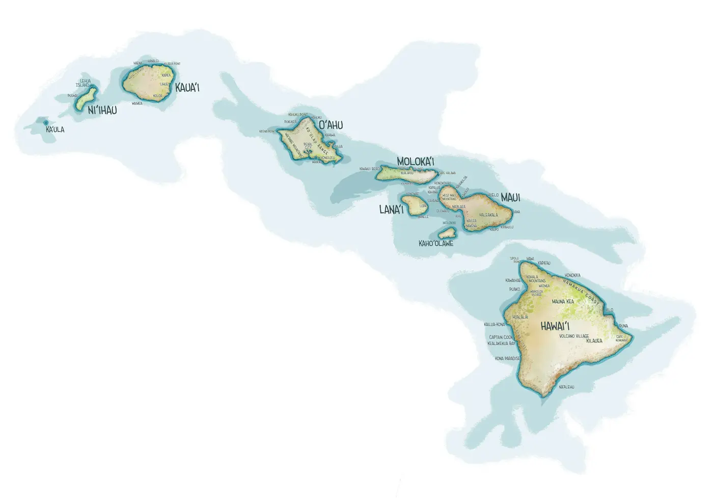 handmade hawaiian islands map