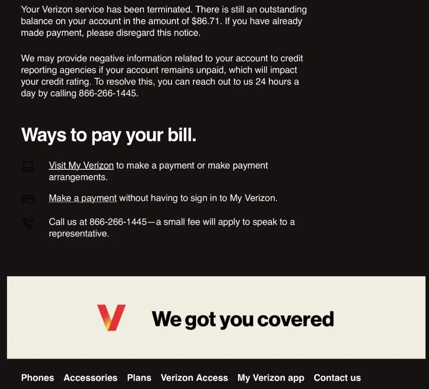 verizon wireless is trying to scam me out of 86