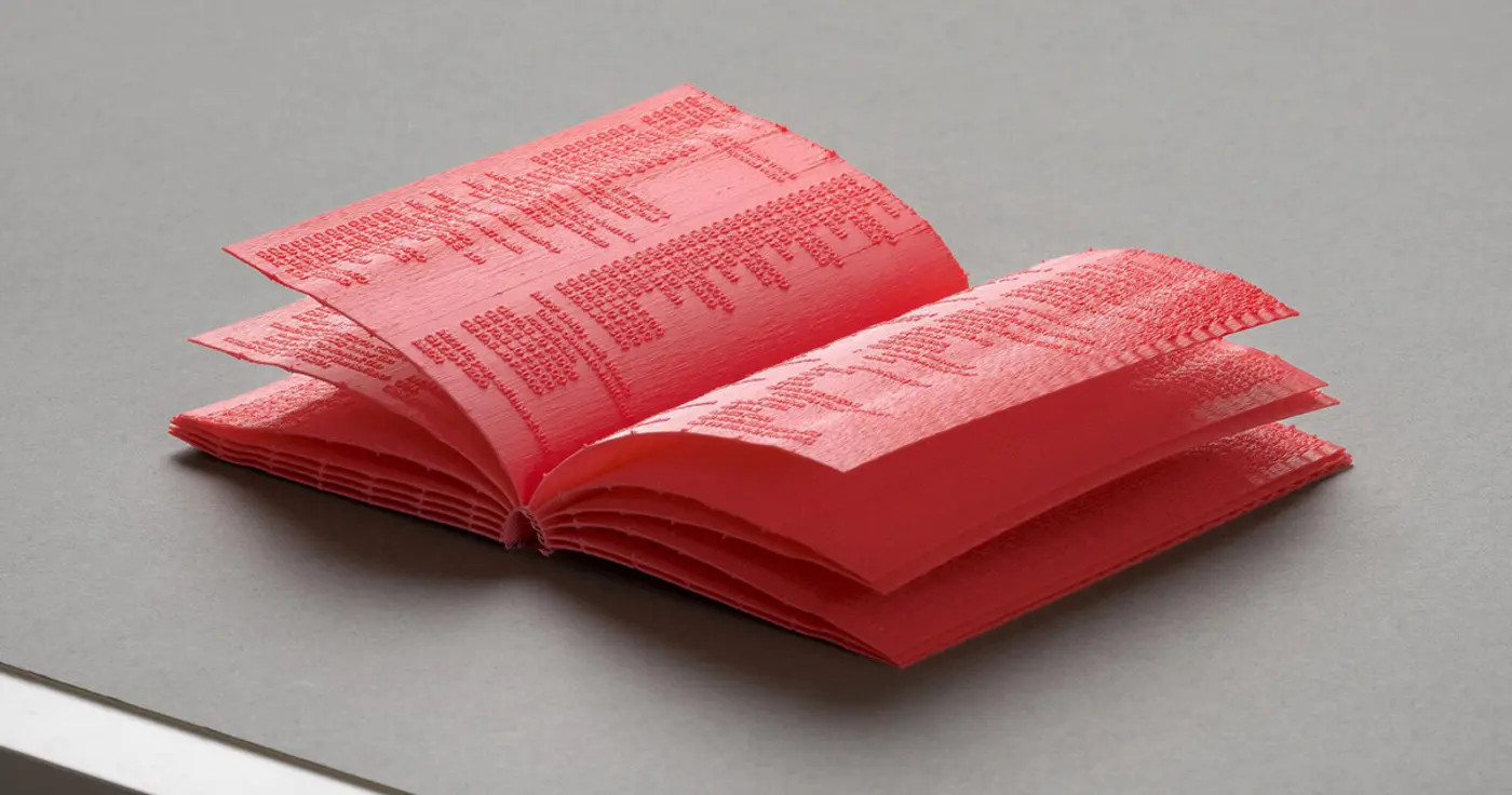 3dprinted book turns its own gcode into raised lettering