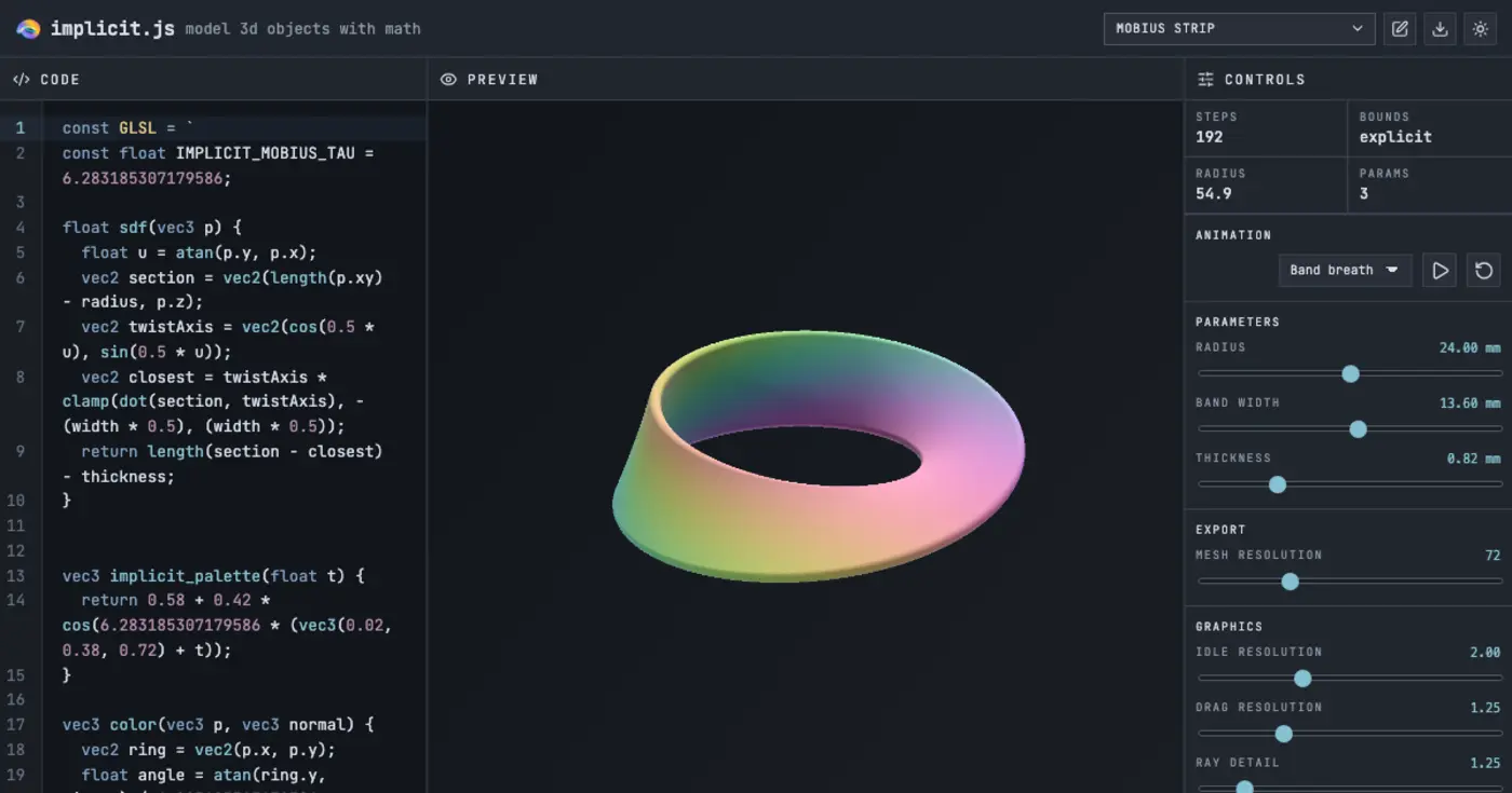 implicitjs a way to program 3d models with mathematical functions