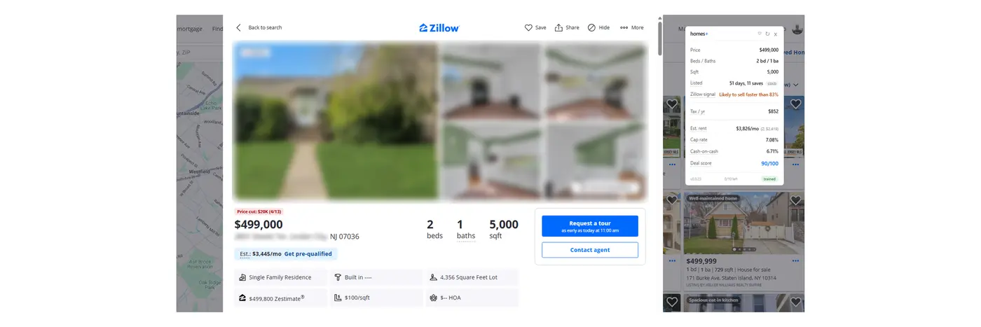 homesplus chrome extension overlaying investor metrics on zillow