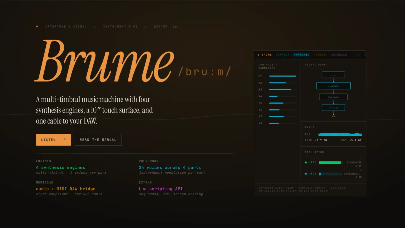 brume is a 24voice multitimbral desktop synth for the cm5