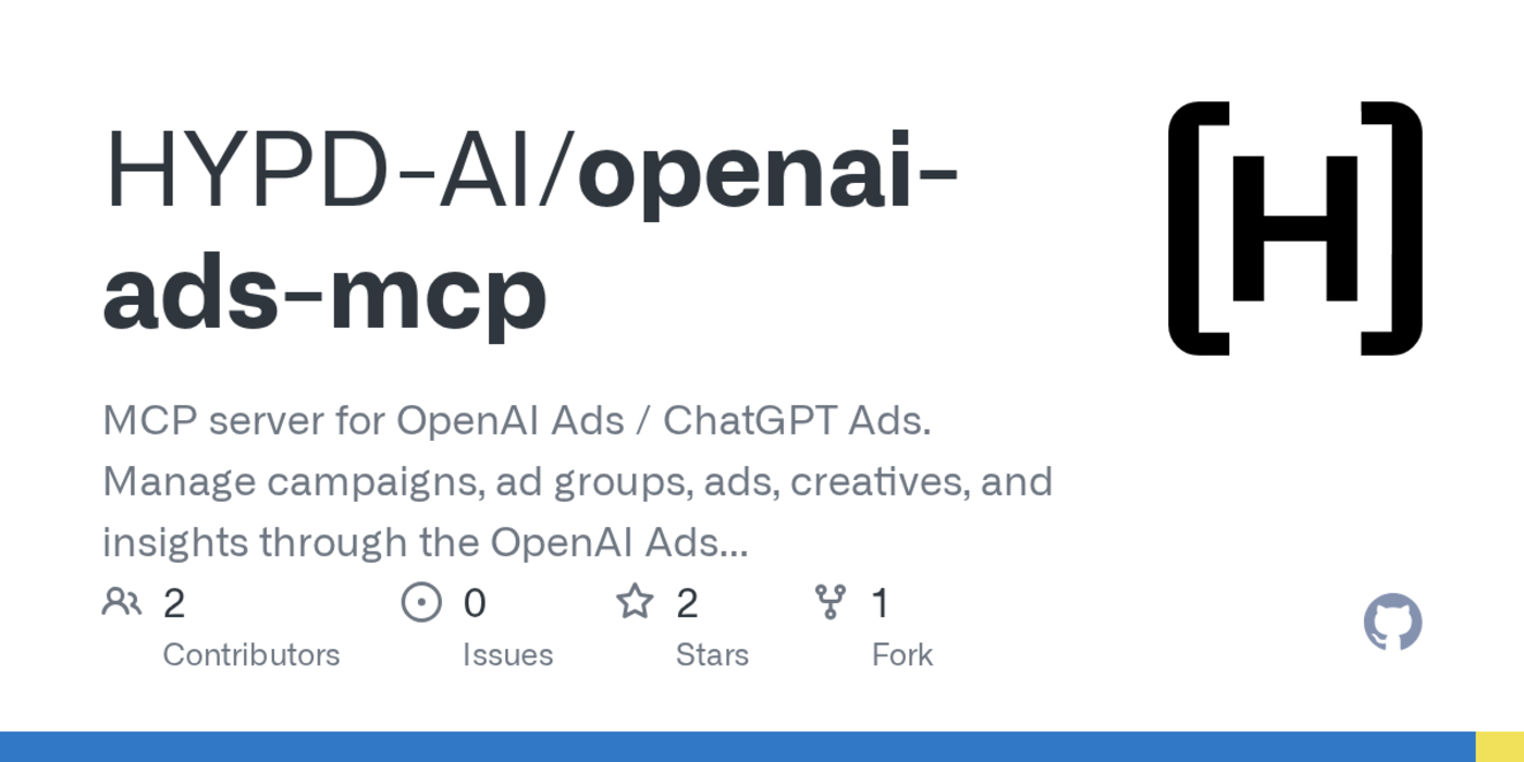 show hn mcp for the chatgpt ads api query chatgpt ads from claude and codex
