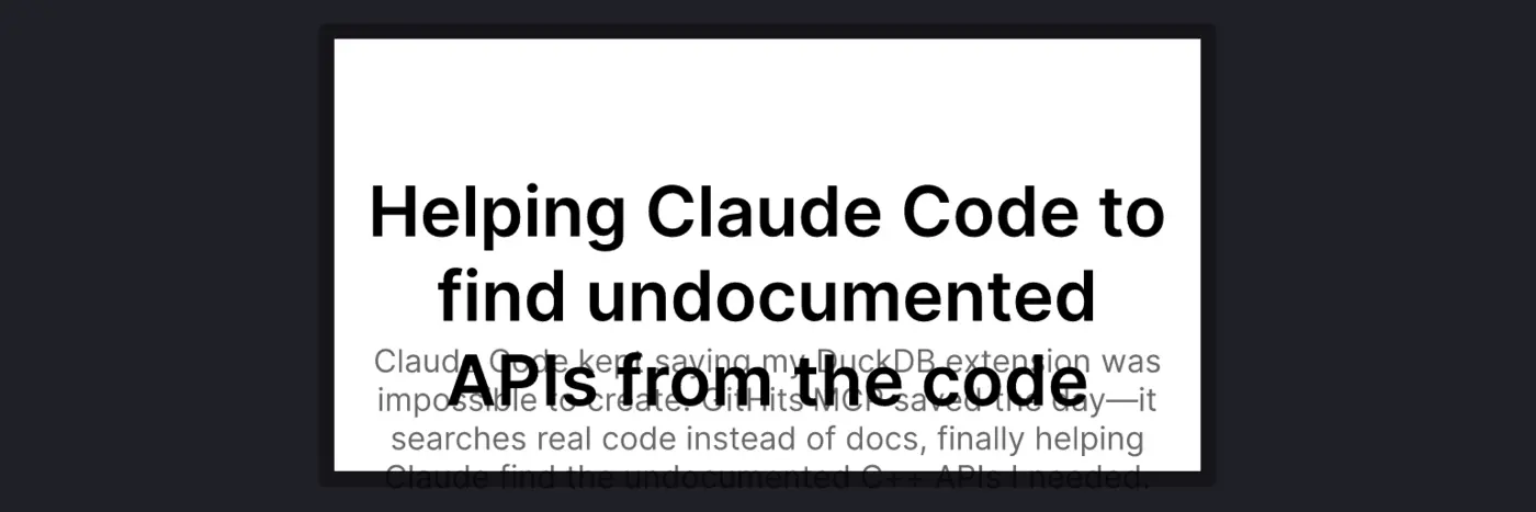 helping claude code to find undocumented duckdb apis from the code