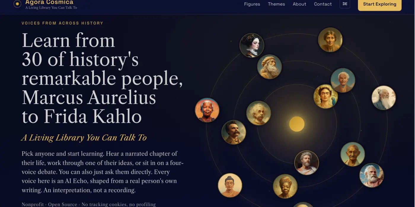 show hn learn from 30 historical figures open source nonprofit selfhosted