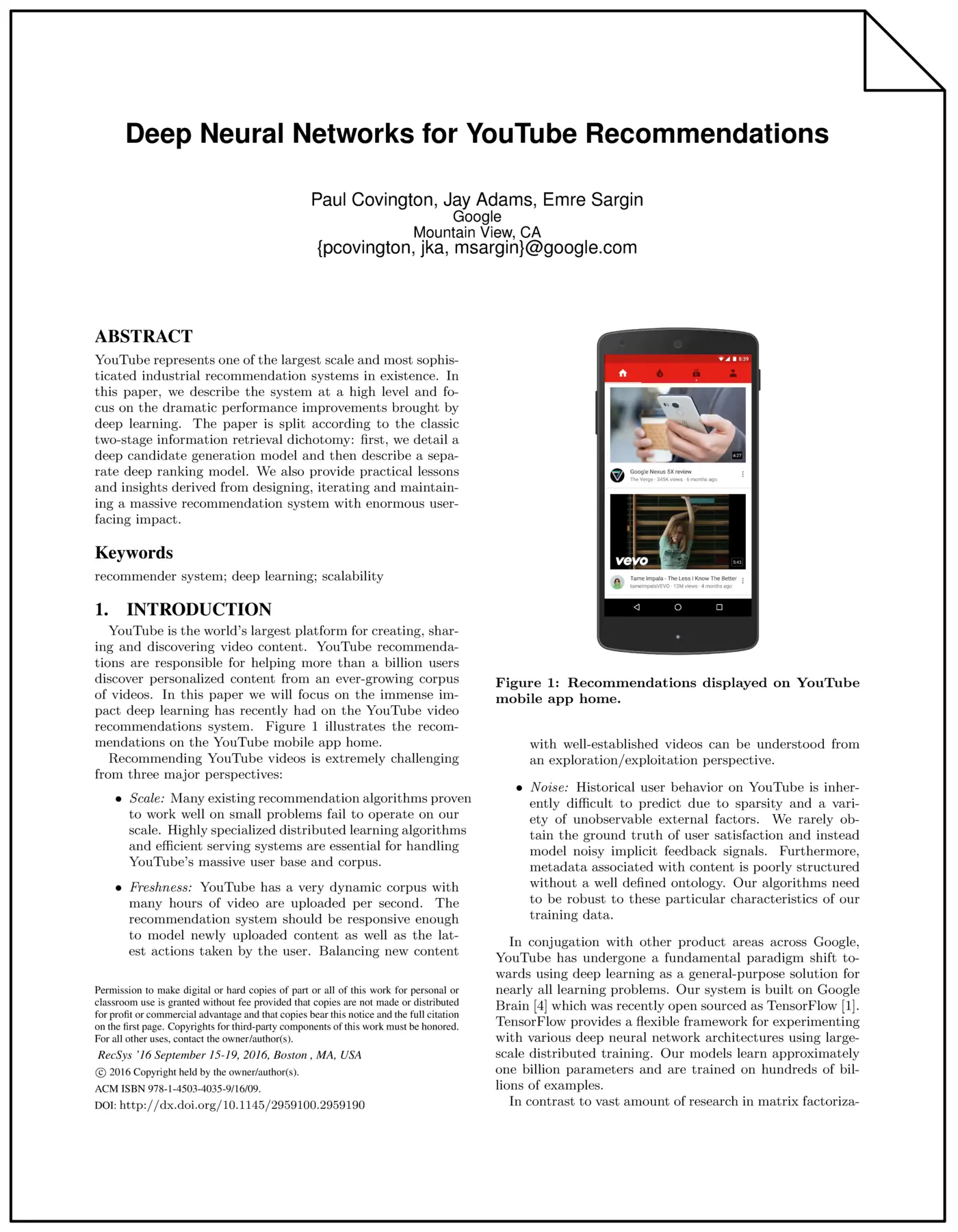 deep neural networks for youtube recommendations 2016 pdf