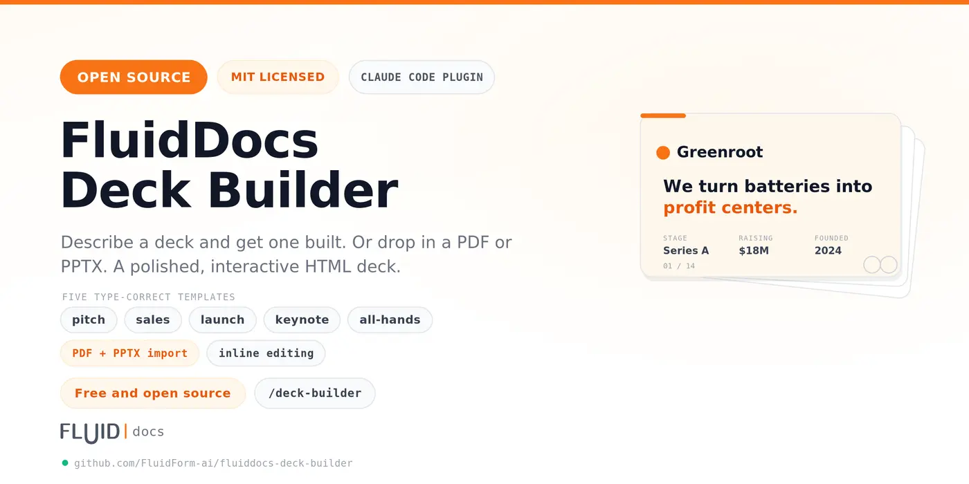 show hn opensource plugin that builds singlefile html decks for coding agents