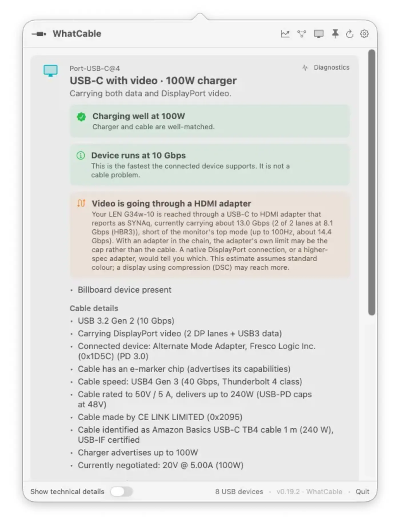 whatcable 10 usbc cable inspector for macos now with a tui