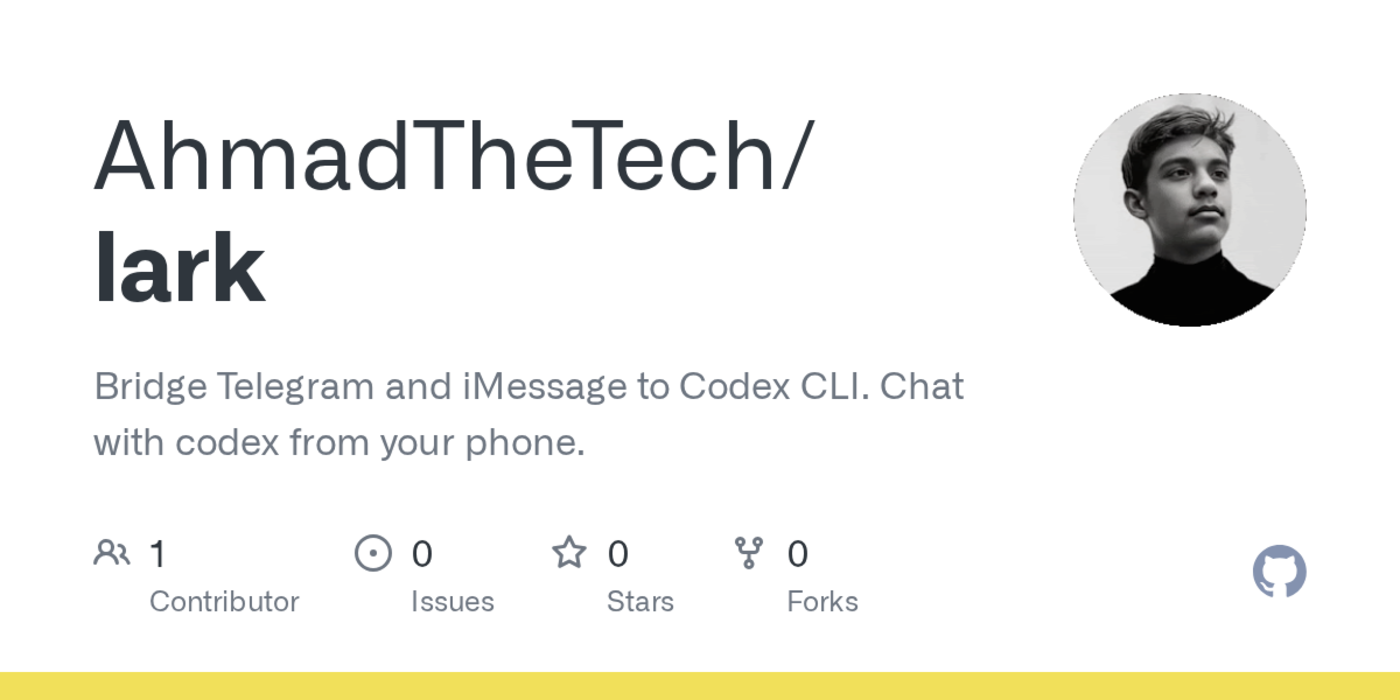 show hn lark use codex from telegram or imessage