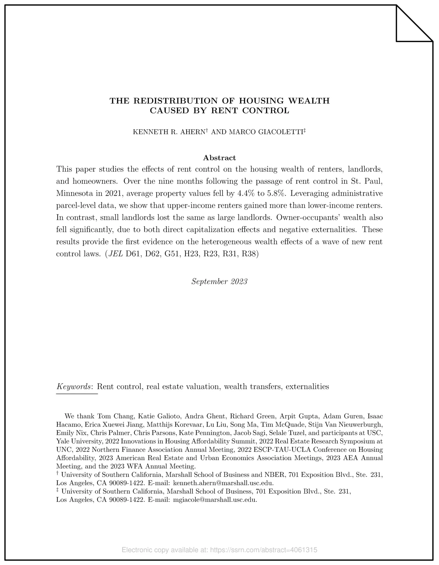 the redistribution of housing wealth caused by rent control pdf