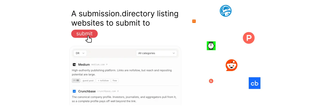 a website that lists websites to submit your website to