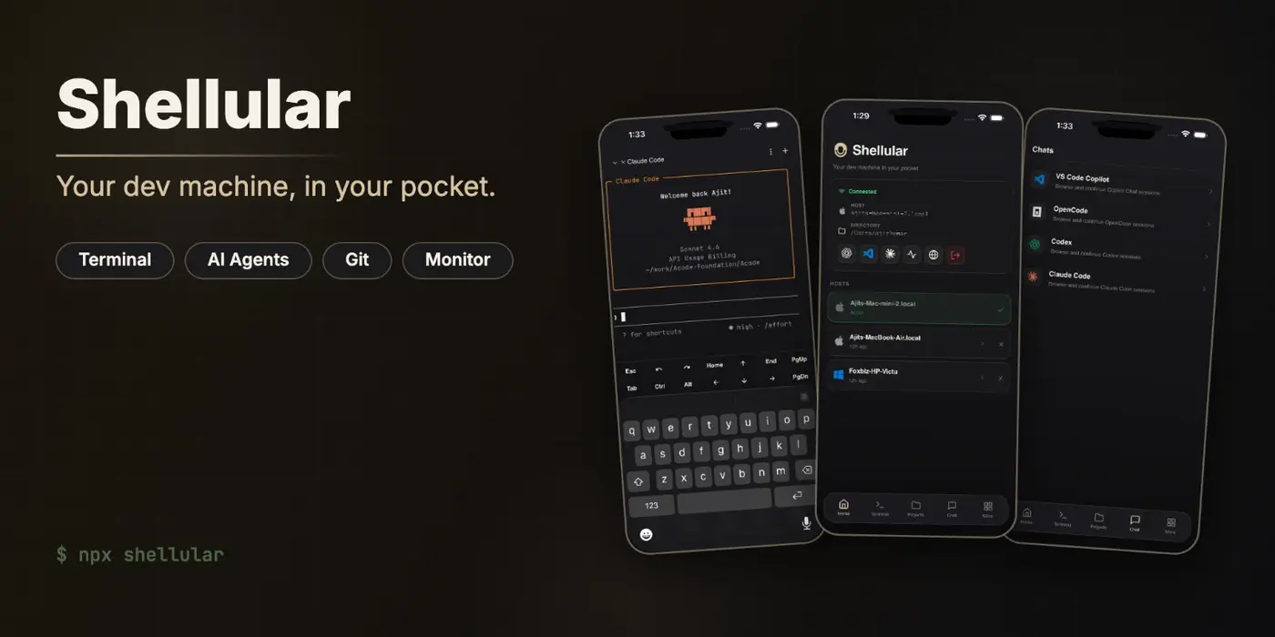 shellular run agents terminals and browser devtools from your phone