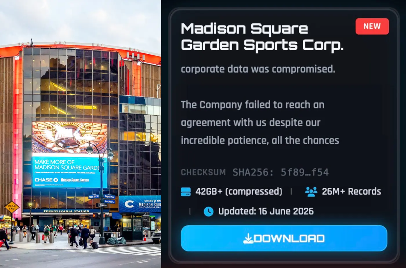 hackers publish knicks and madison square garden data online
