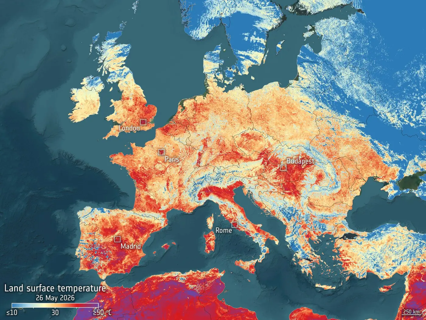hot surfaces during europex27s heatwave x27seenx27 by sentinel3