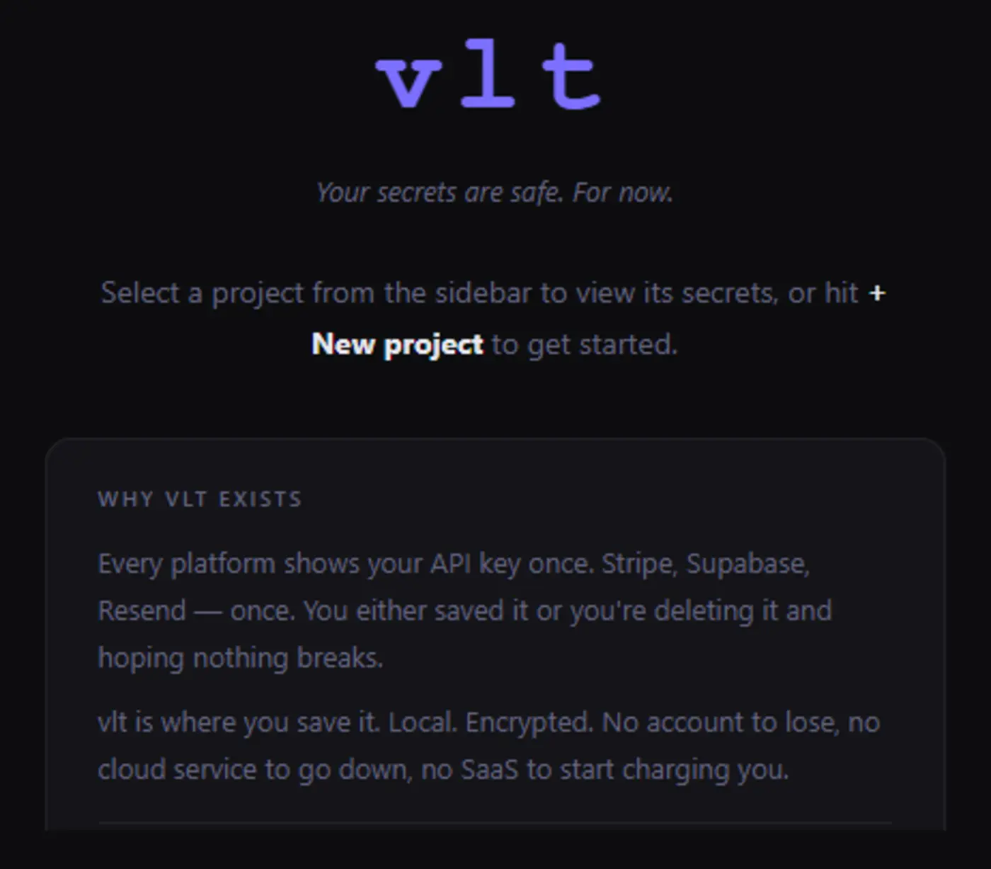 show hn vlt a local vault for the api keys you use in every project