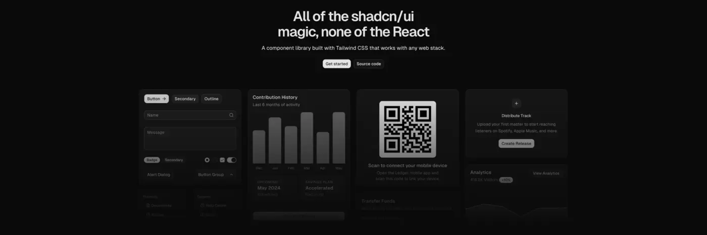 shadcnui components that can be used without react